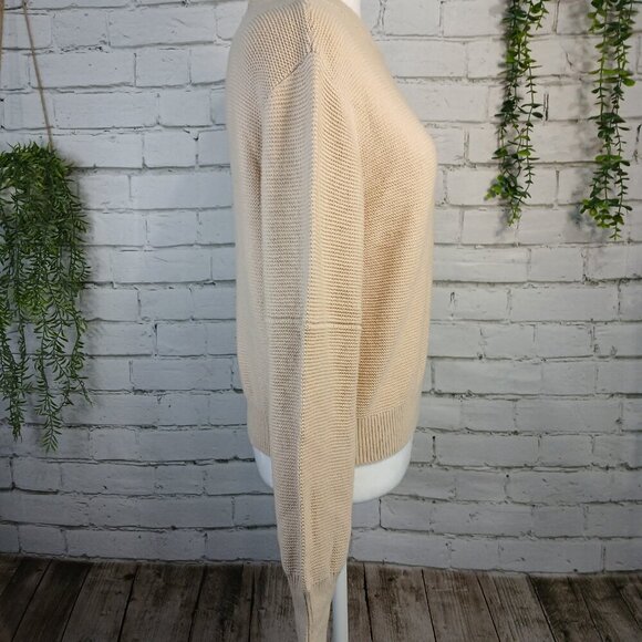 APRICOT TAN DROP SHOULDER SWEATER, LONG SLEEVES, CREW NECK, SIZE SMALL - Picture 7 of 8